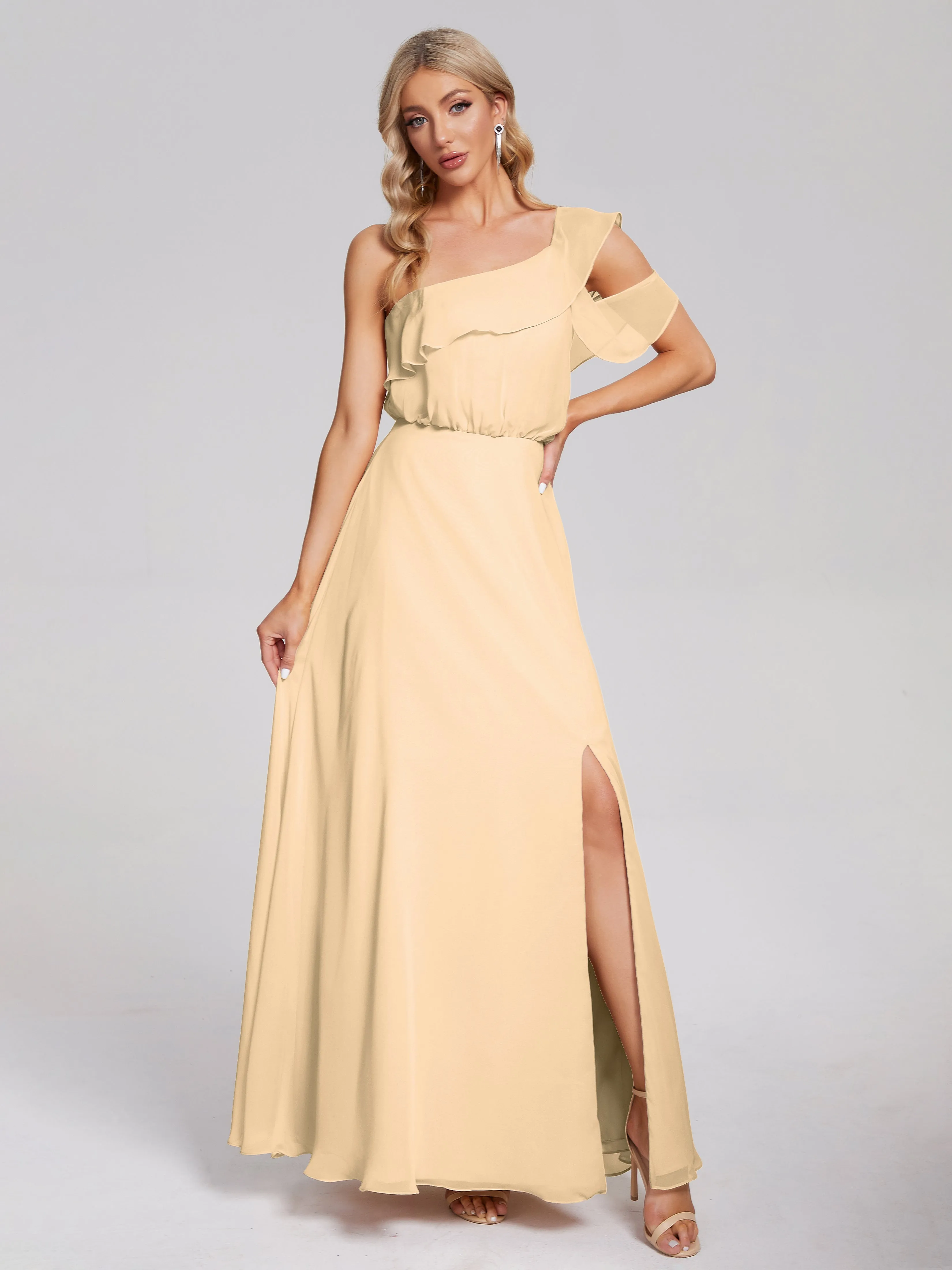 Paislee One-Shoulder Split Chiffon Bridesmaid Dresses