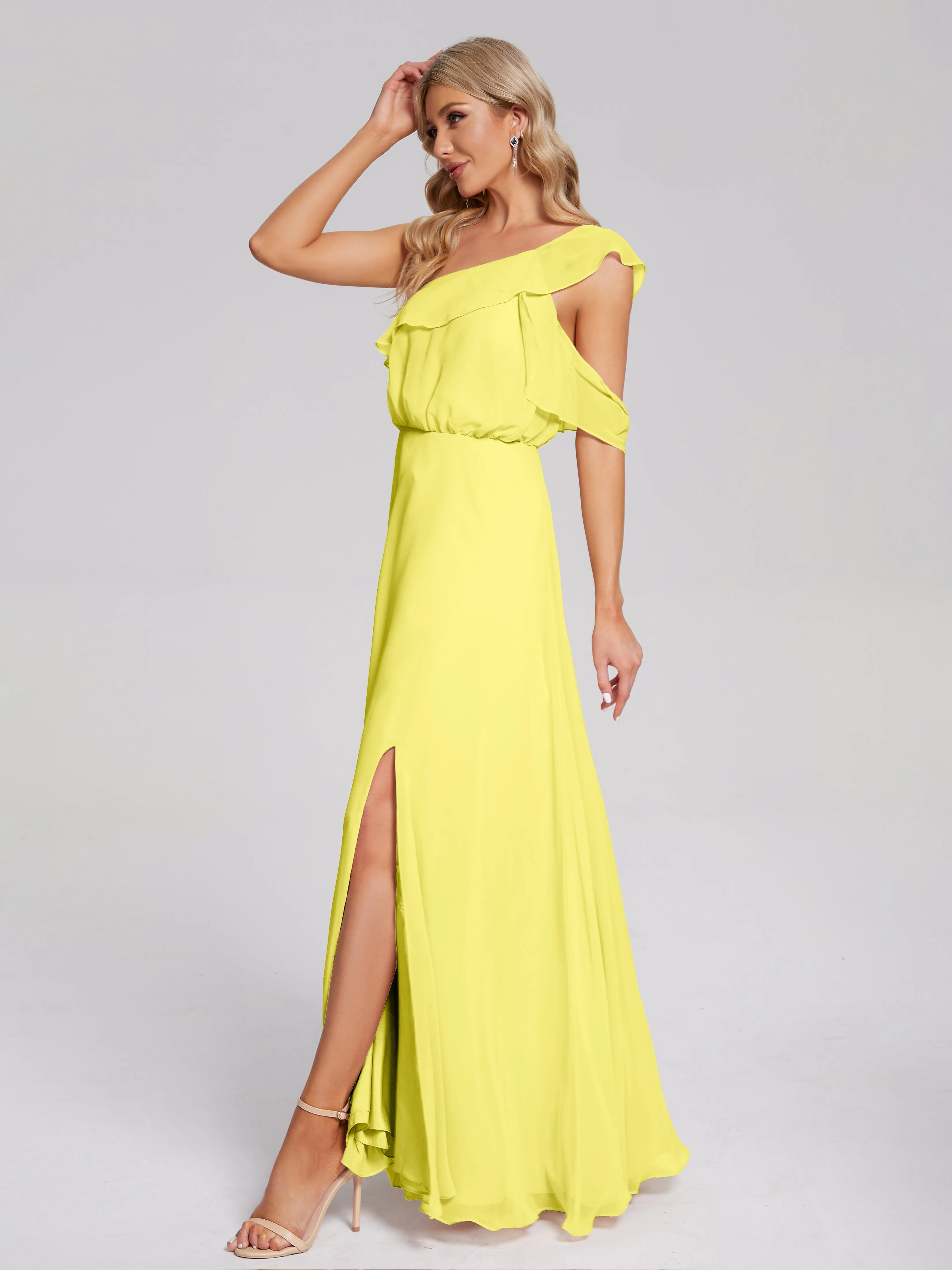 Paislee One-Shoulder Split Chiffon Bridesmaid Dresses