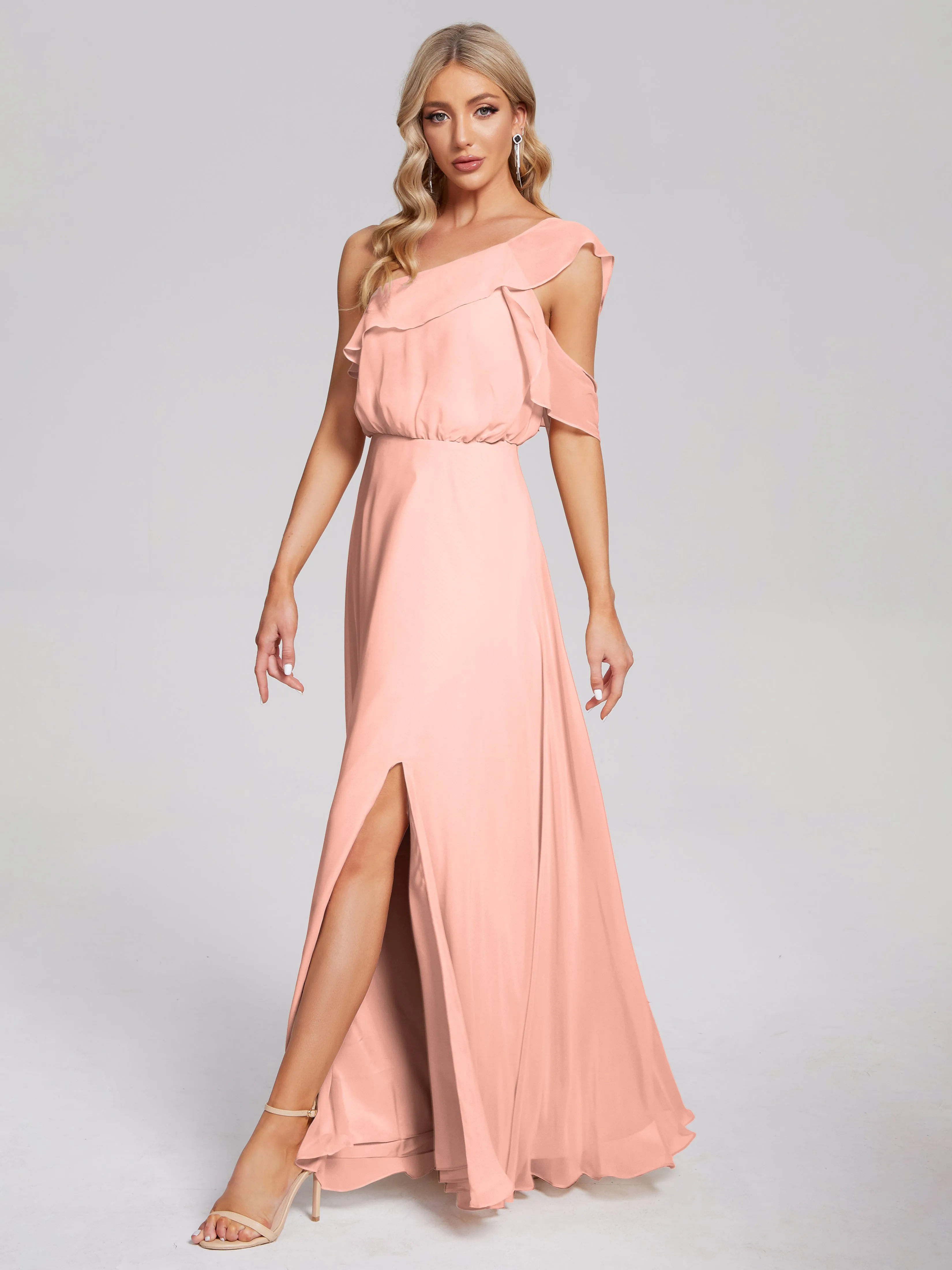 Paislee One-Shoulder Split Chiffon Bridesmaid Dresses