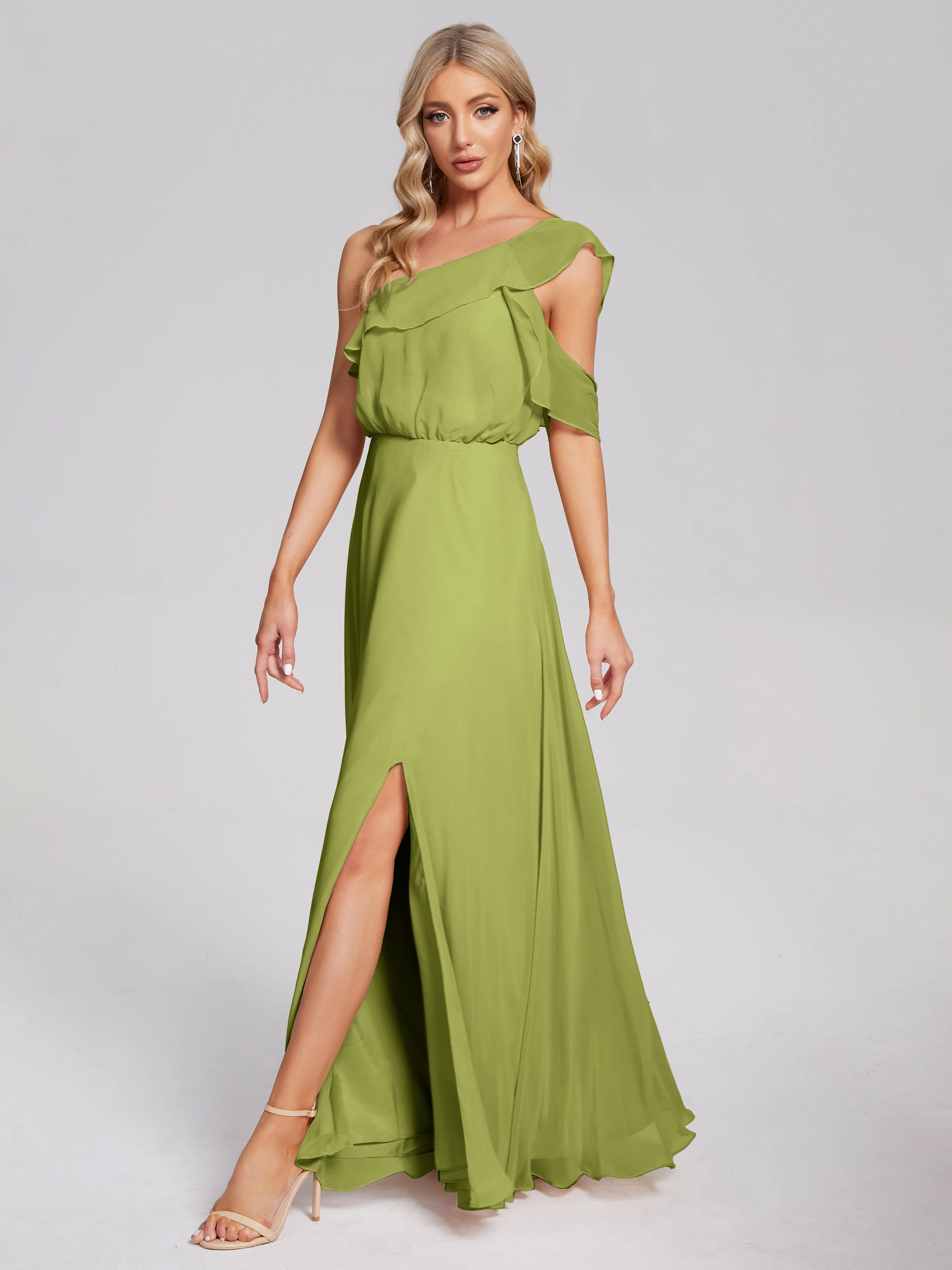 Paislee One-Shoulder Split Chiffon Bridesmaid Dresses