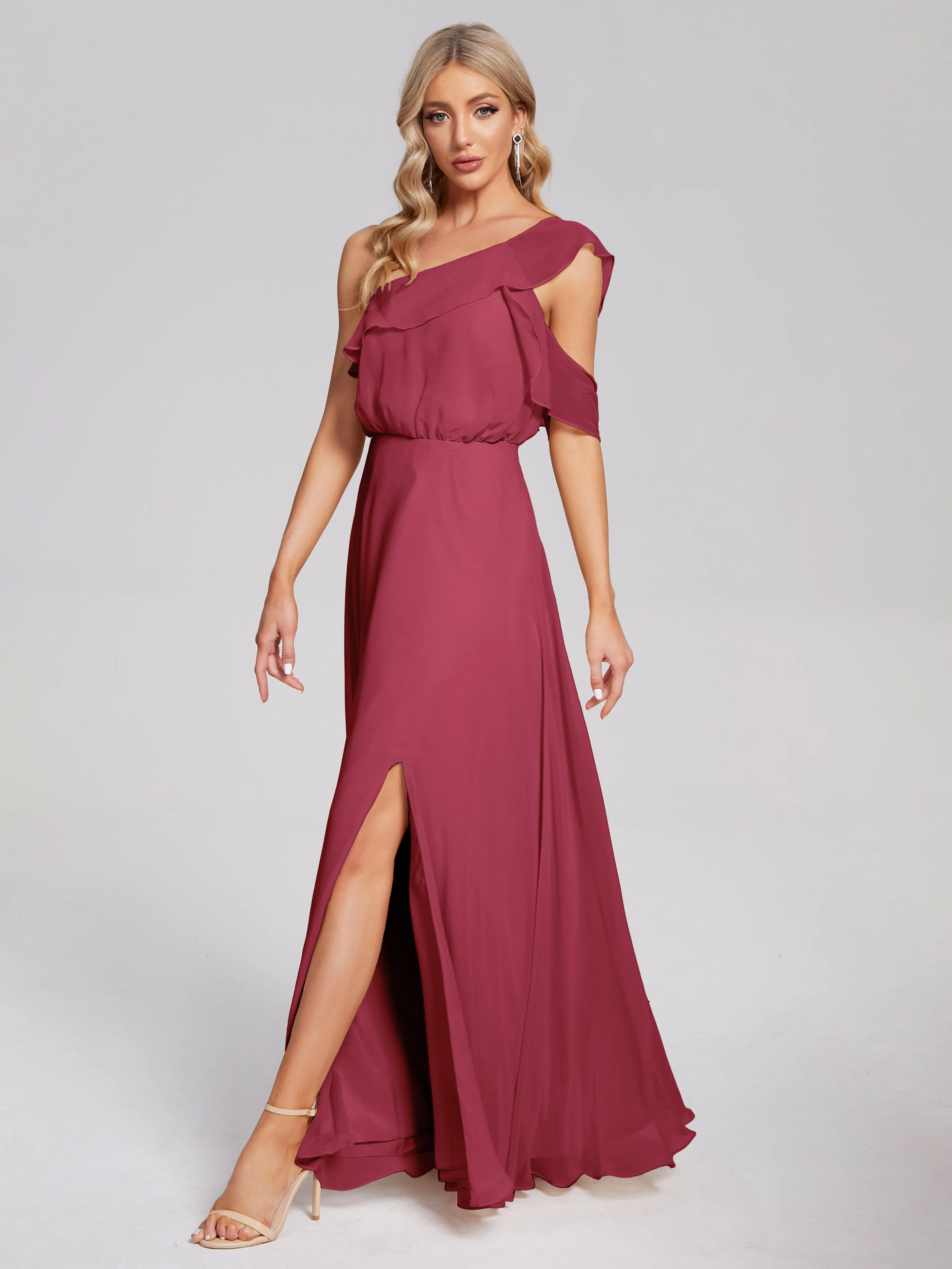 Paislee One-Shoulder Split Chiffon Bridesmaid Dresses