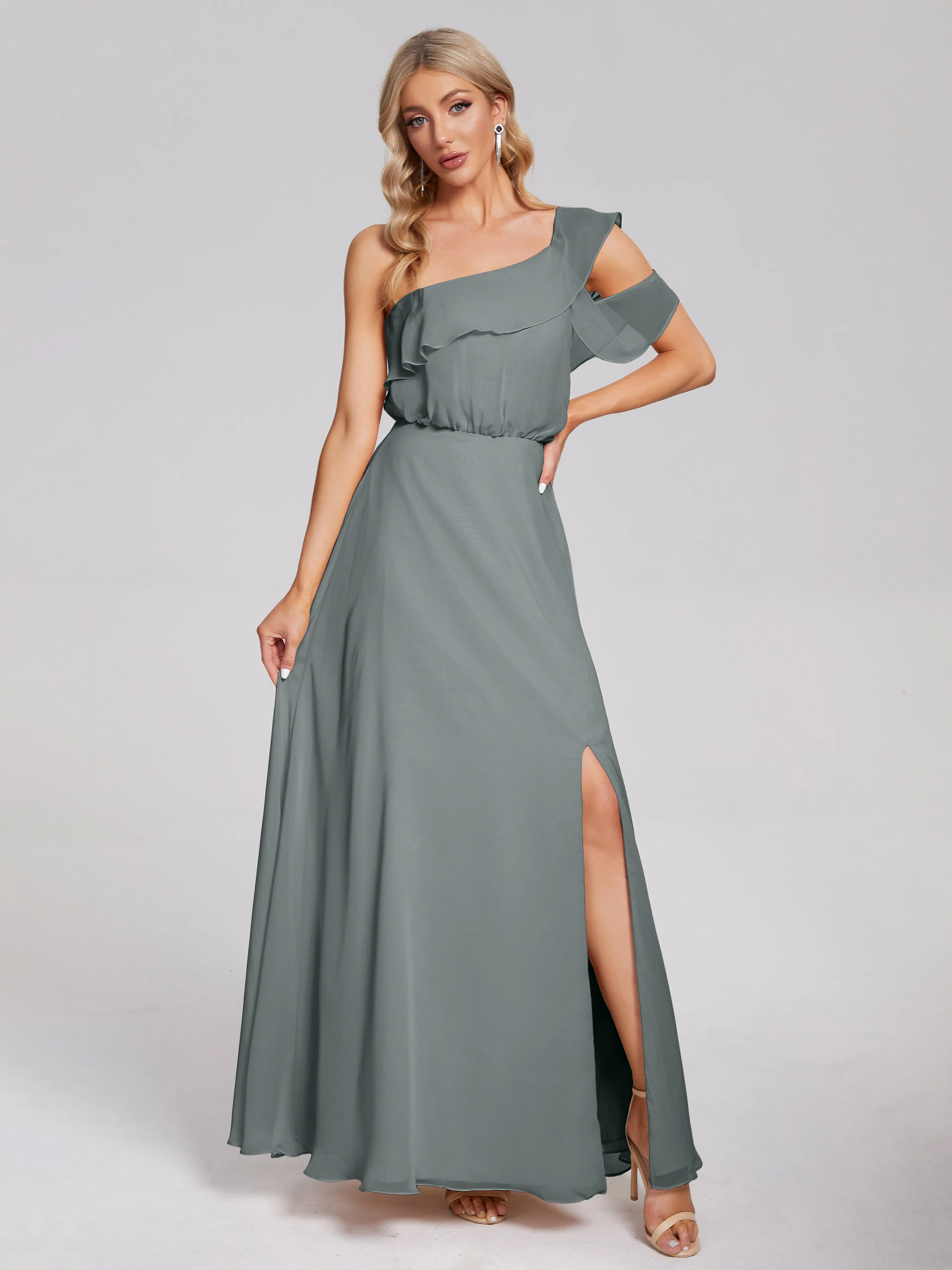 Paislee One-Shoulder Split Chiffon Bridesmaid Dresses