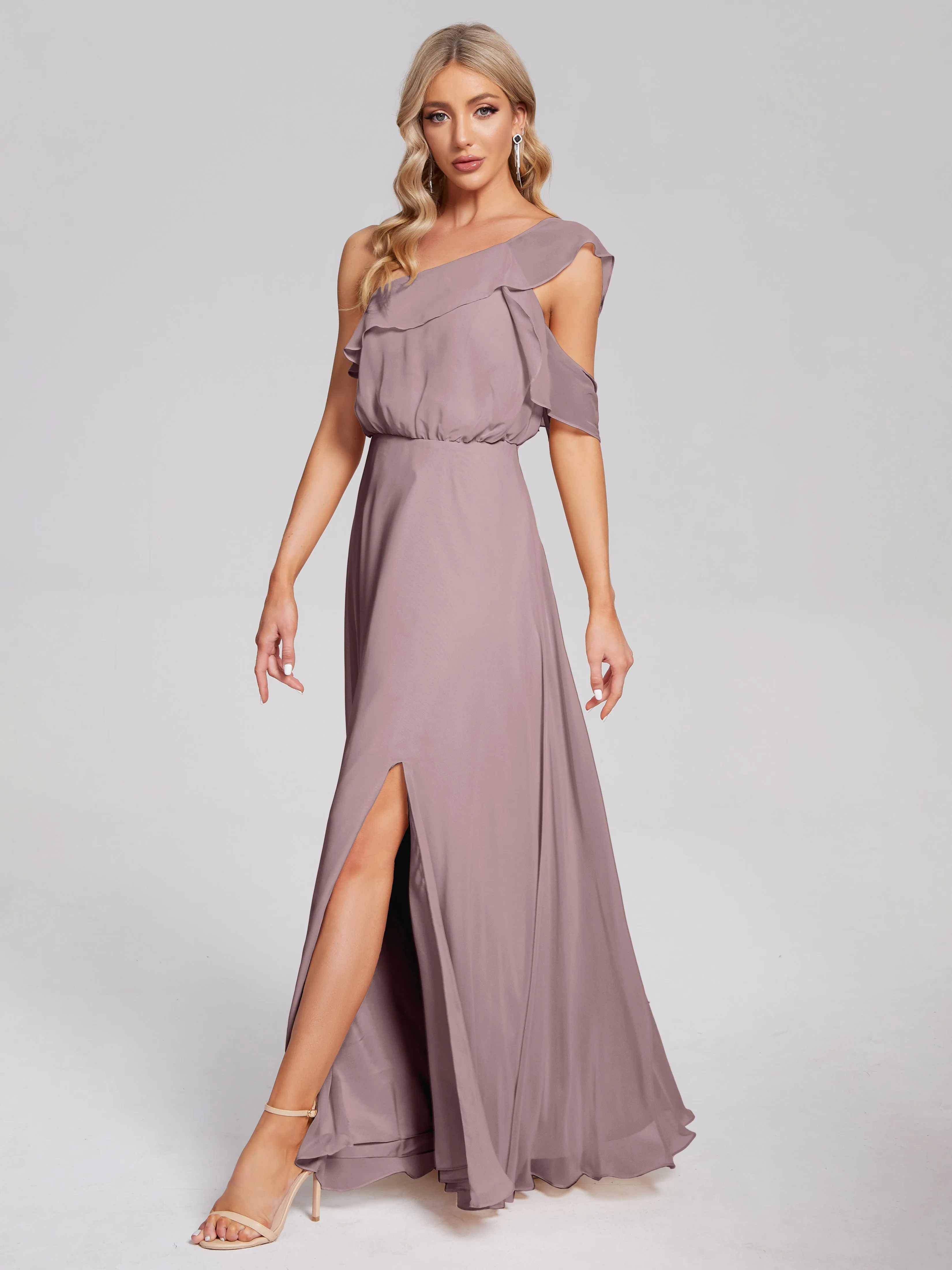 Paislee One-Shoulder Split Chiffon Bridesmaid Dresses