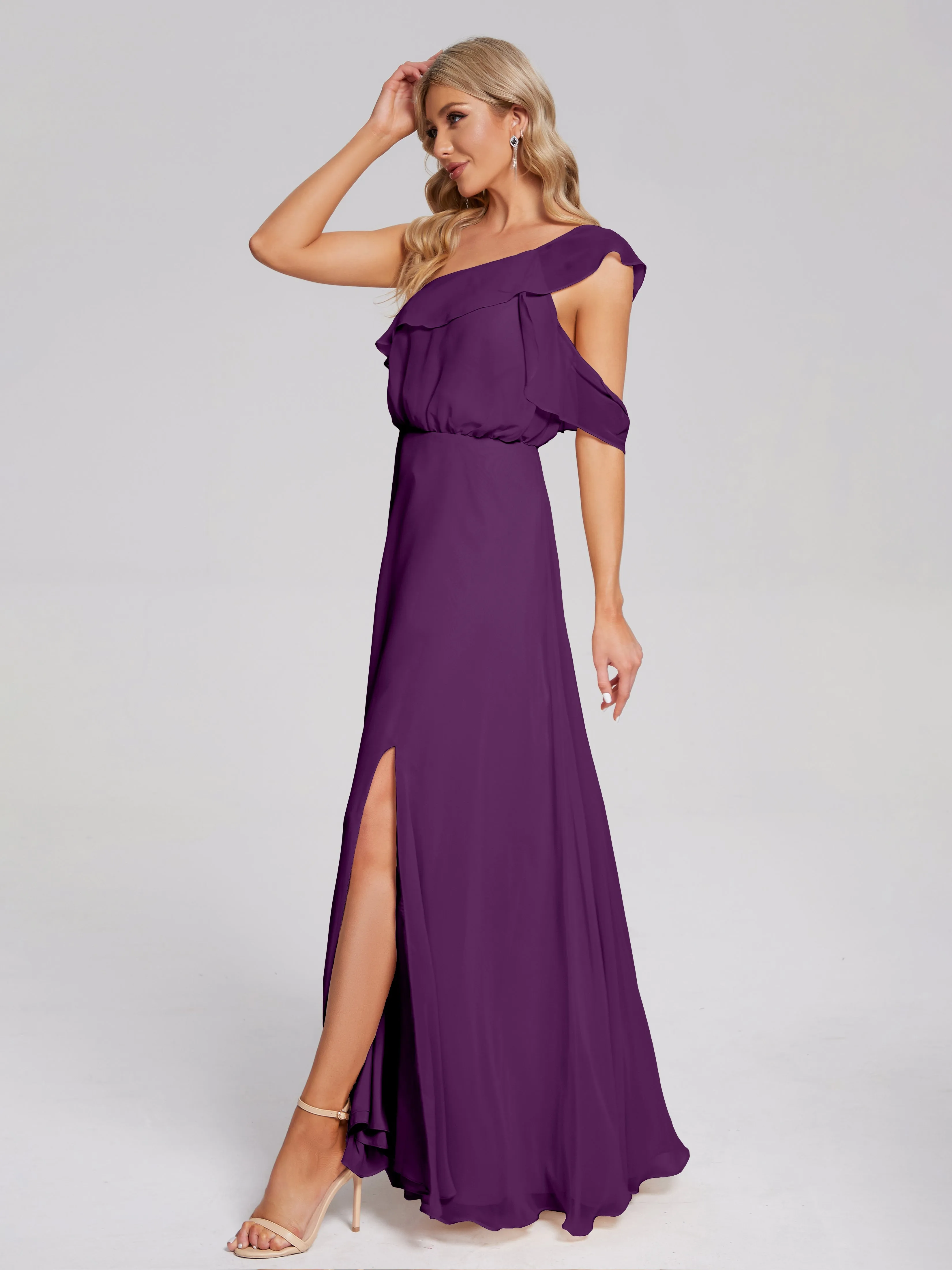 Paislee One-Shoulder Split Chiffon Bridesmaid Dresses