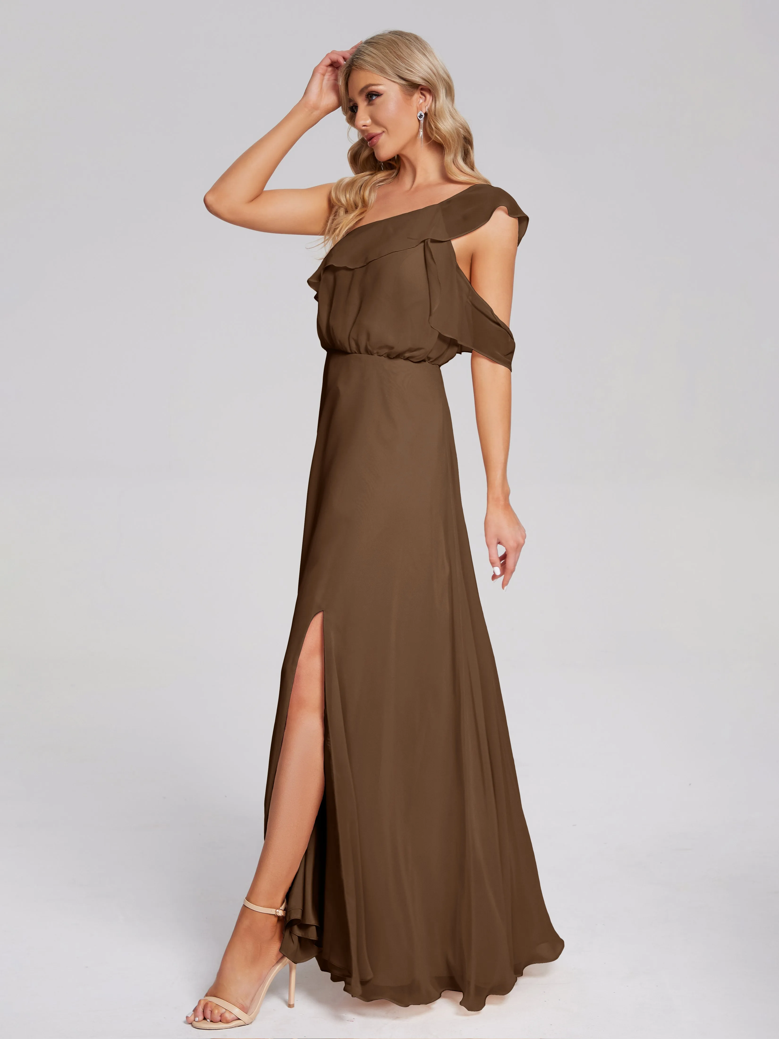 Paislee One-Shoulder Split Chiffon Bridesmaid Dresses