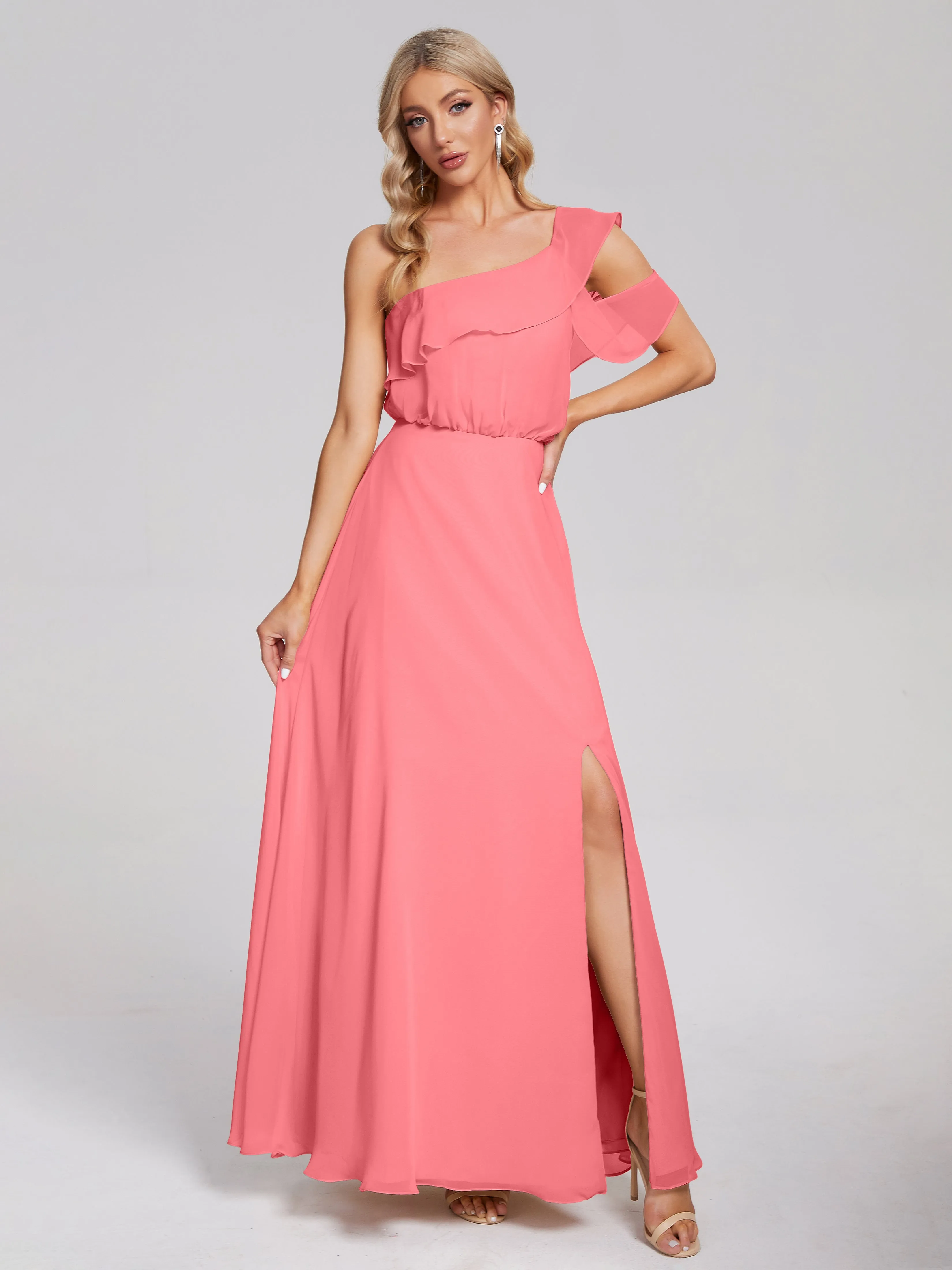 Paislee One-Shoulder Split Chiffon Bridesmaid Dresses