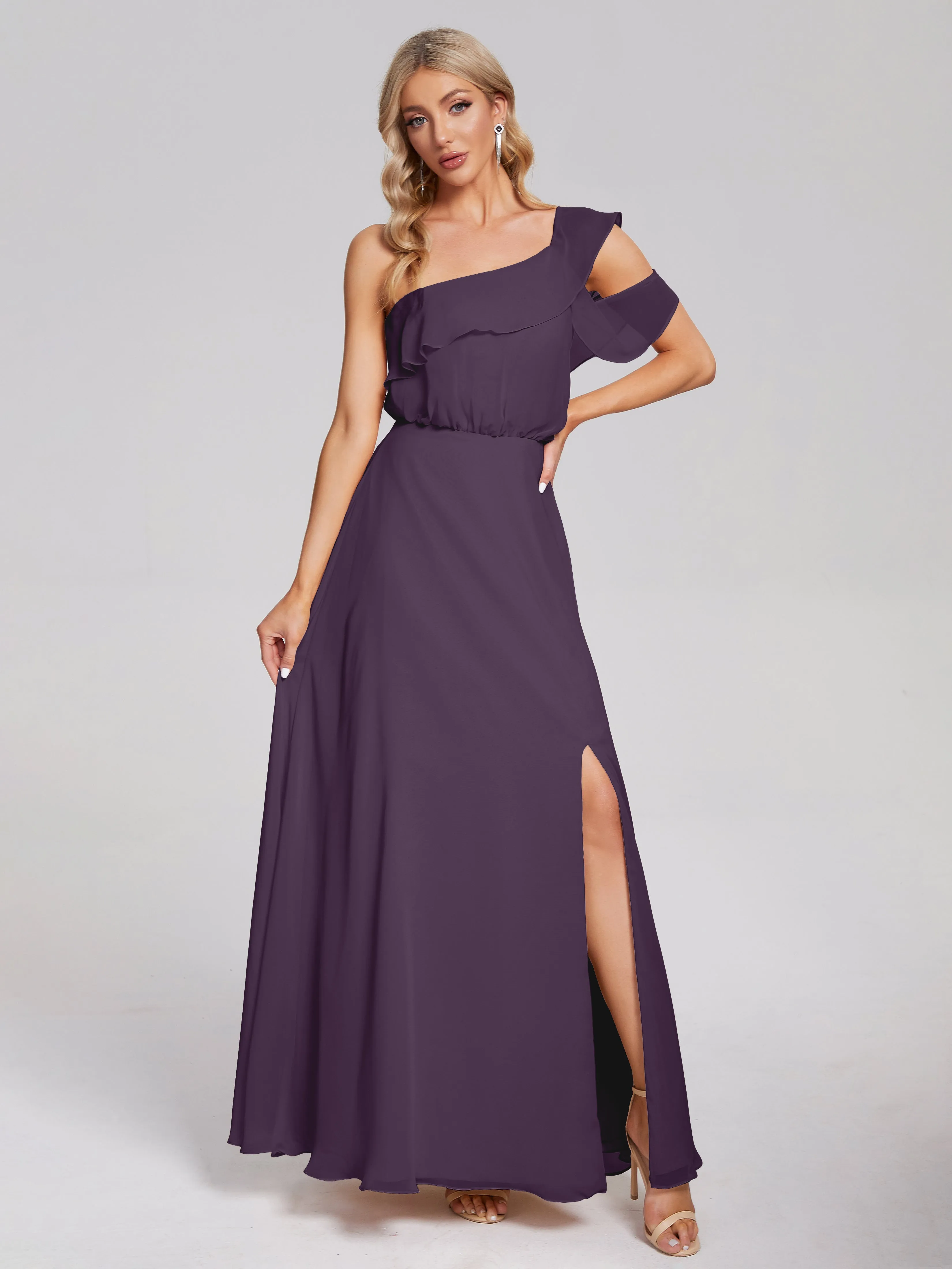 Paislee One-Shoulder Split Chiffon Bridesmaid Dresses