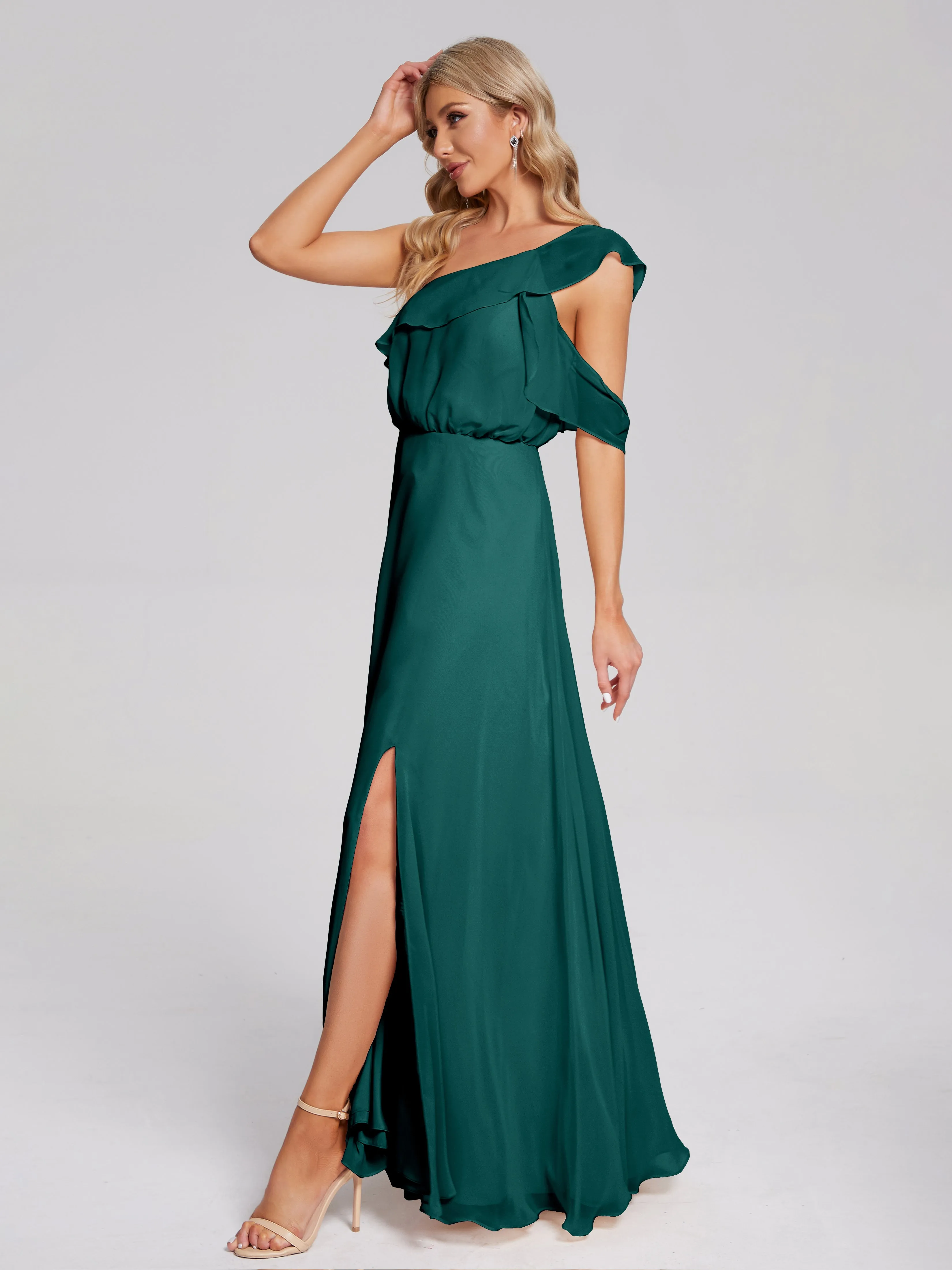 Paislee One-Shoulder Split Chiffon Bridesmaid Dresses