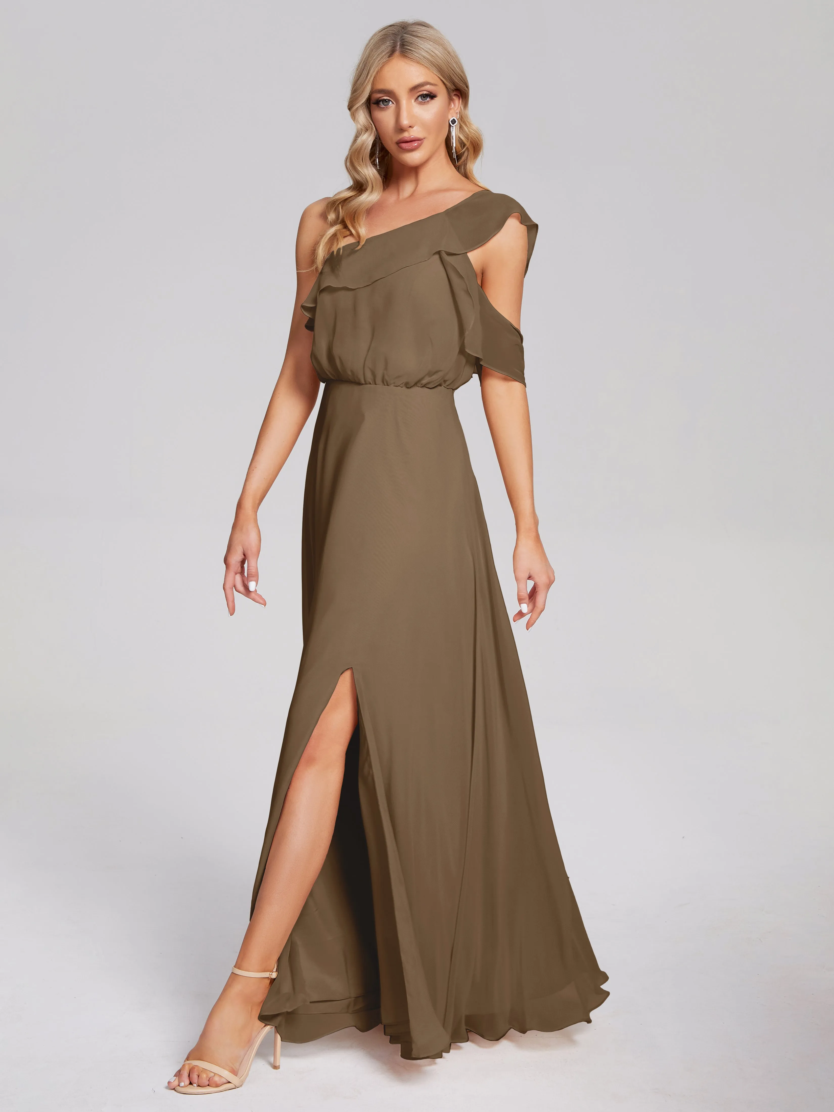 Paislee One-Shoulder Split Chiffon Bridesmaid Dresses