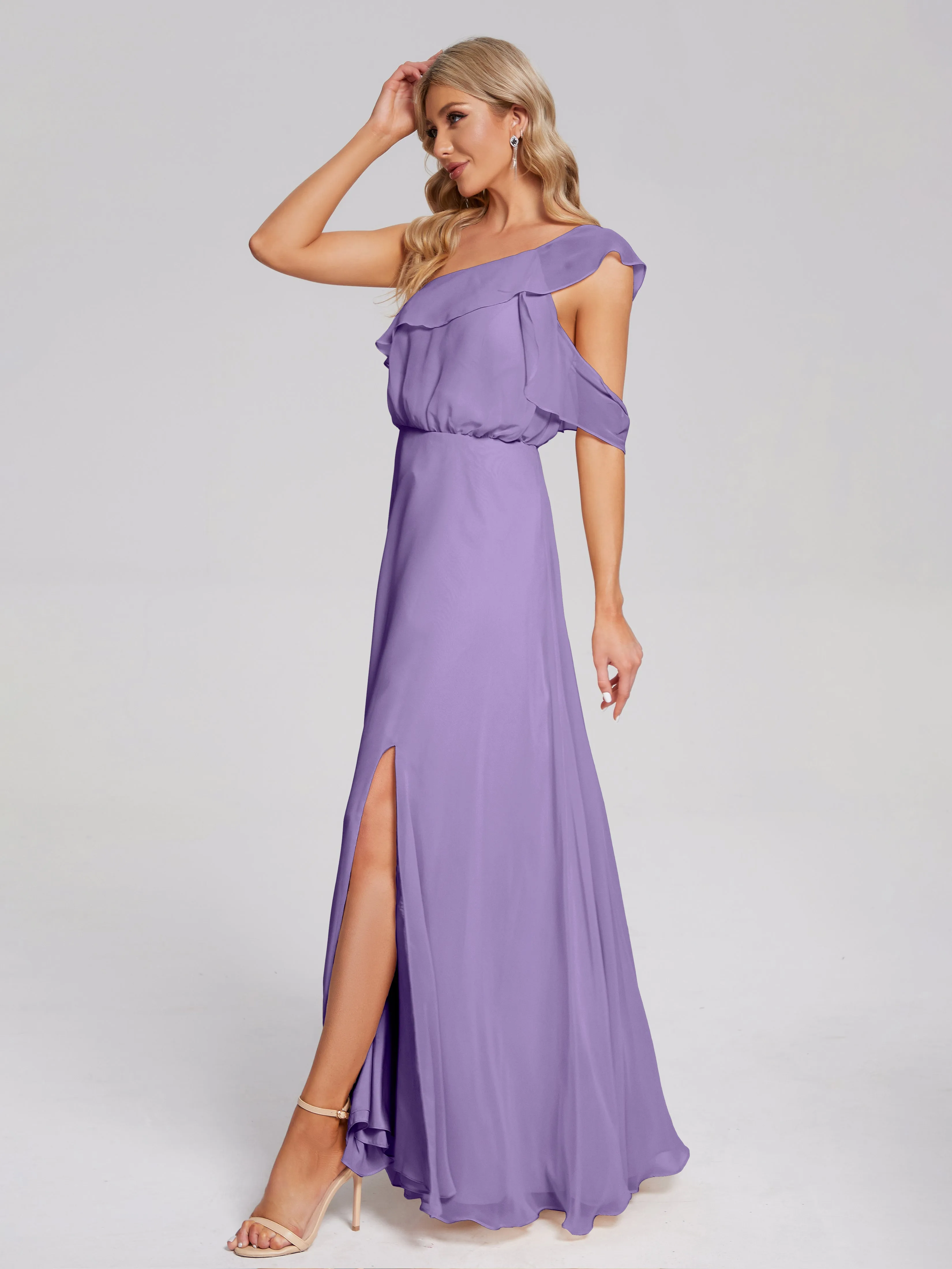 Paislee One-Shoulder Split Chiffon Bridesmaid Dresses