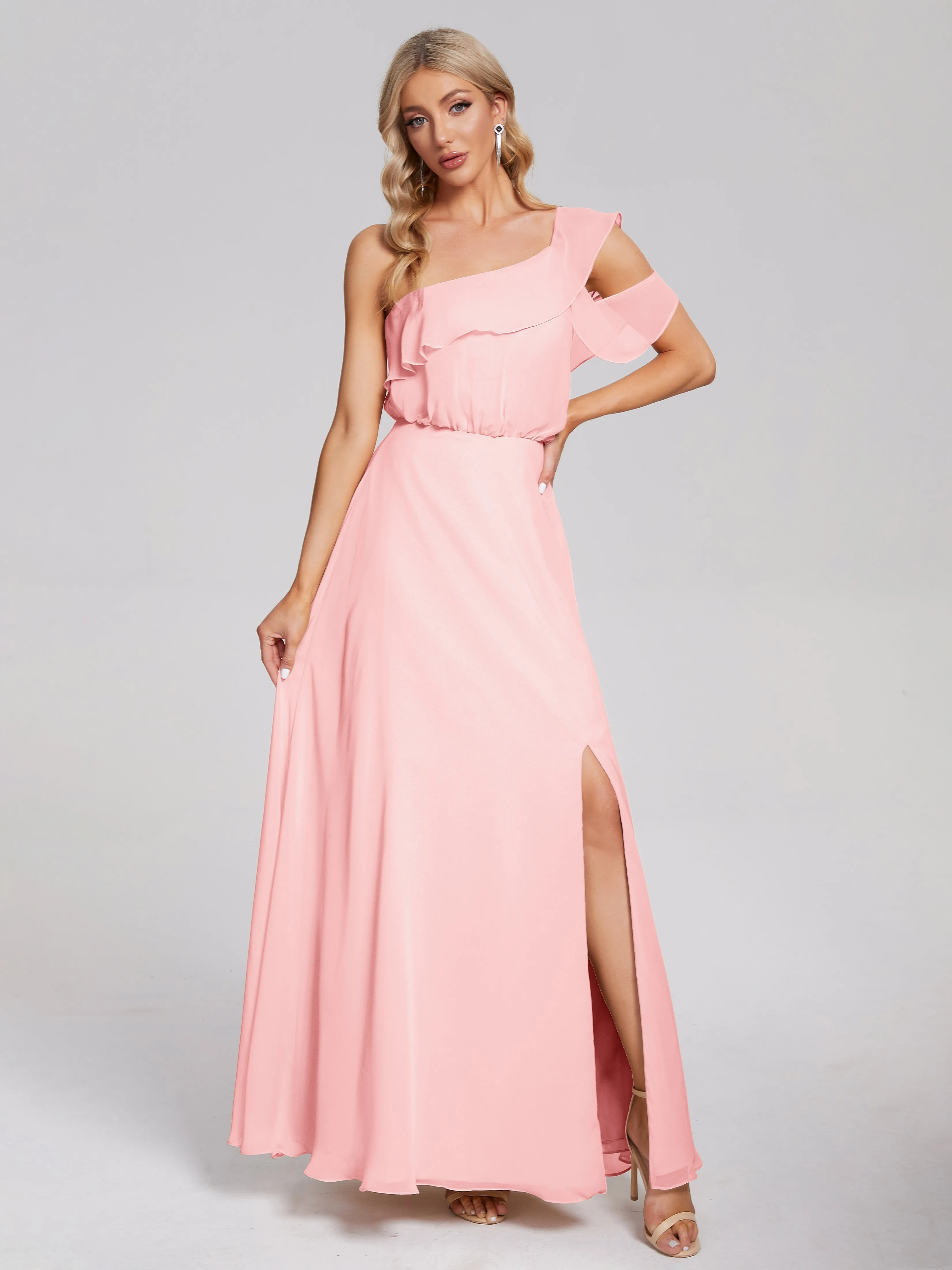 Paislee One-Shoulder Split Chiffon Bridesmaid Dresses