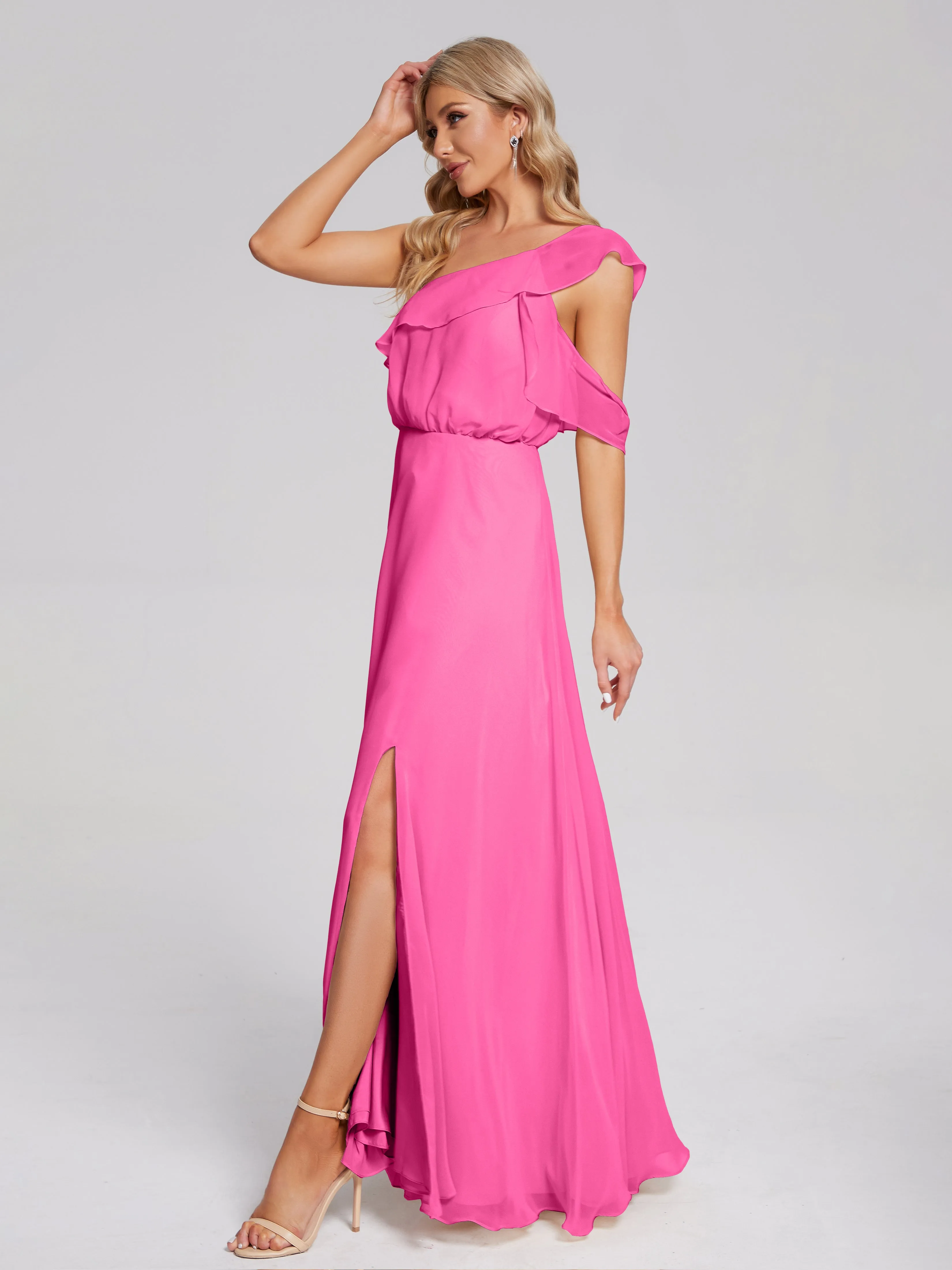 Paislee One-Shoulder Split Chiffon Bridesmaid Dresses