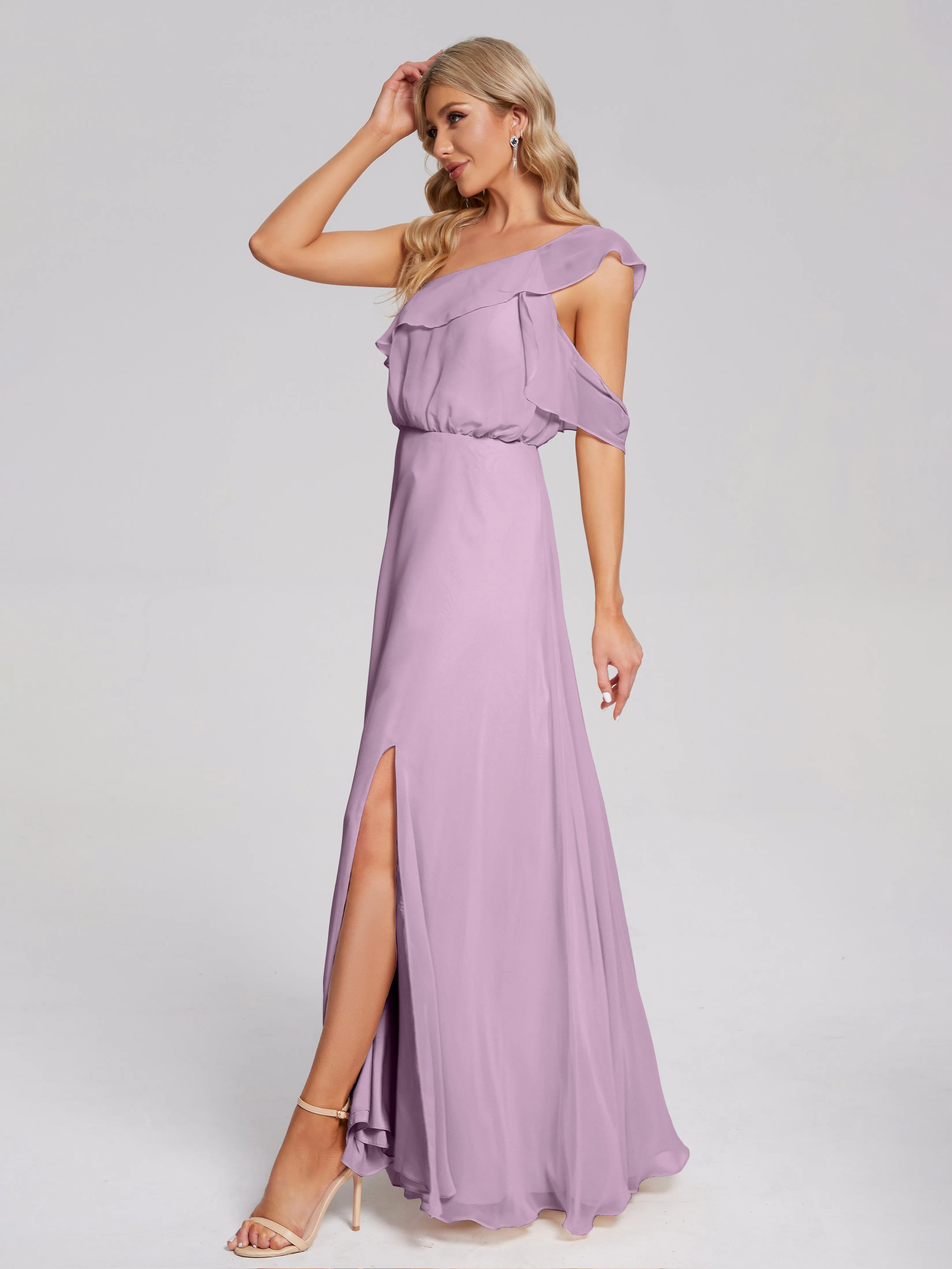 Paislee One-Shoulder Split Chiffon Bridesmaid Dresses