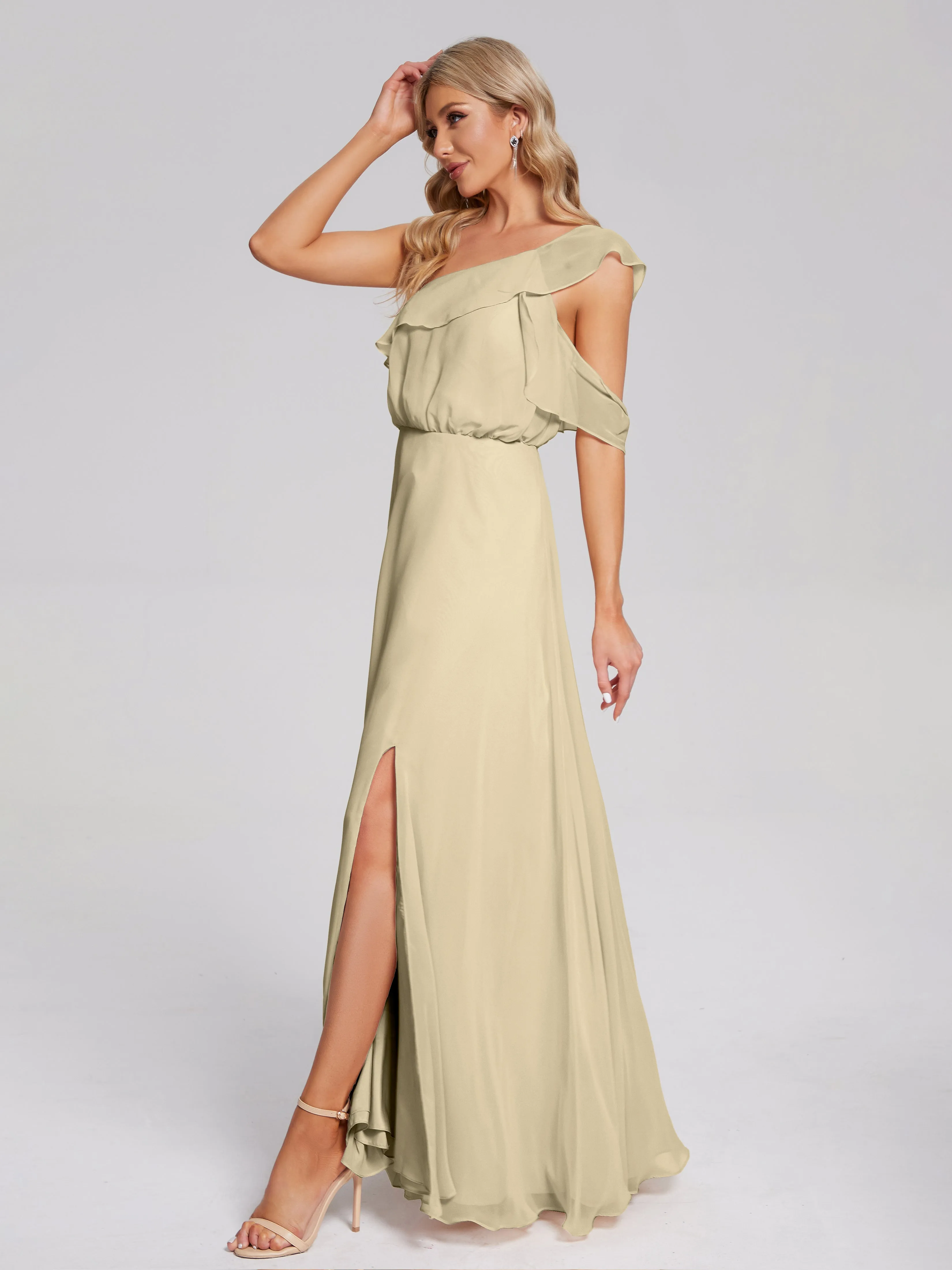 Paislee One-Shoulder Split Chiffon Bridesmaid Dresses