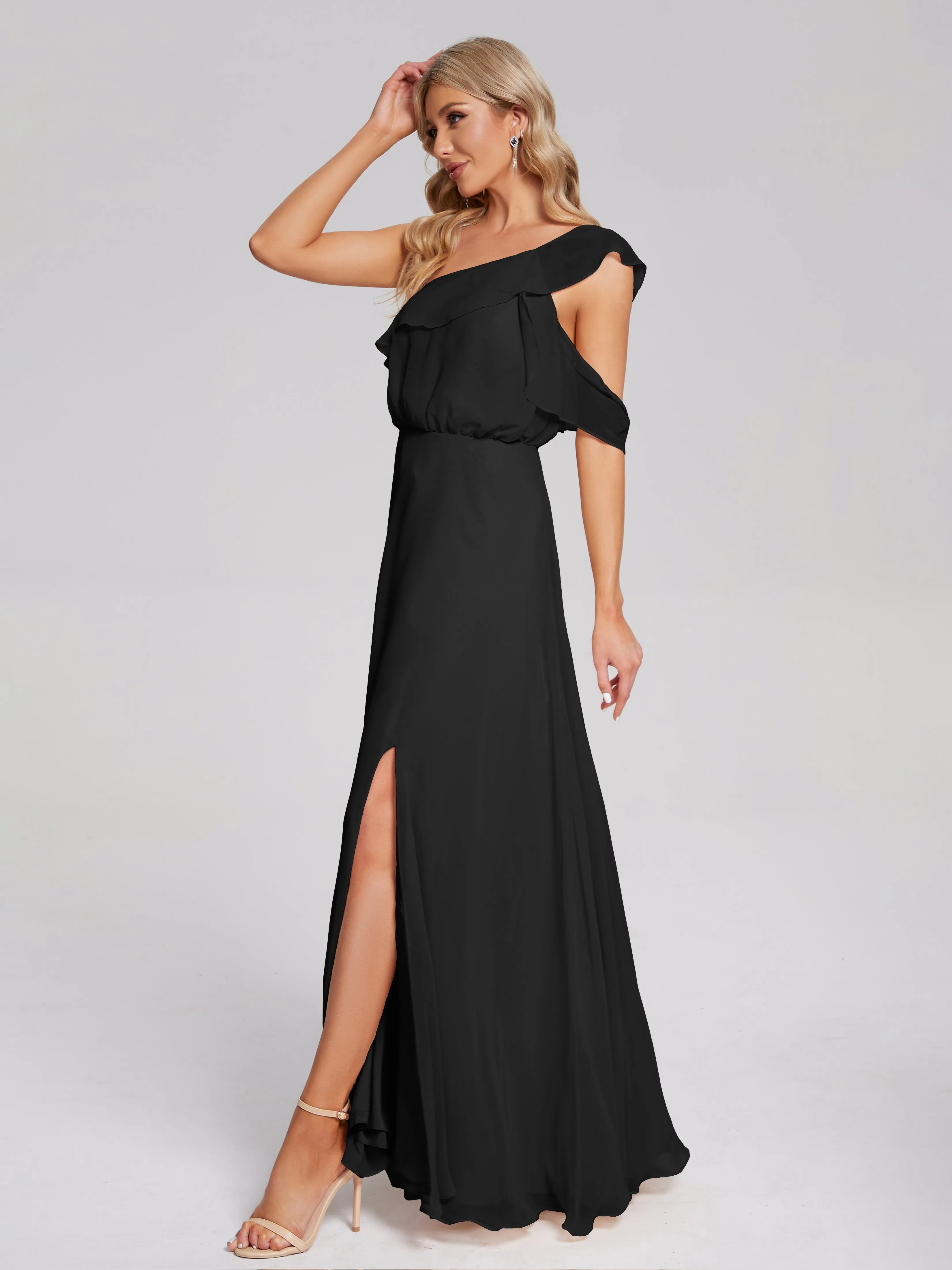 Paislee One-Shoulder Split Chiffon Bridesmaid Dresses