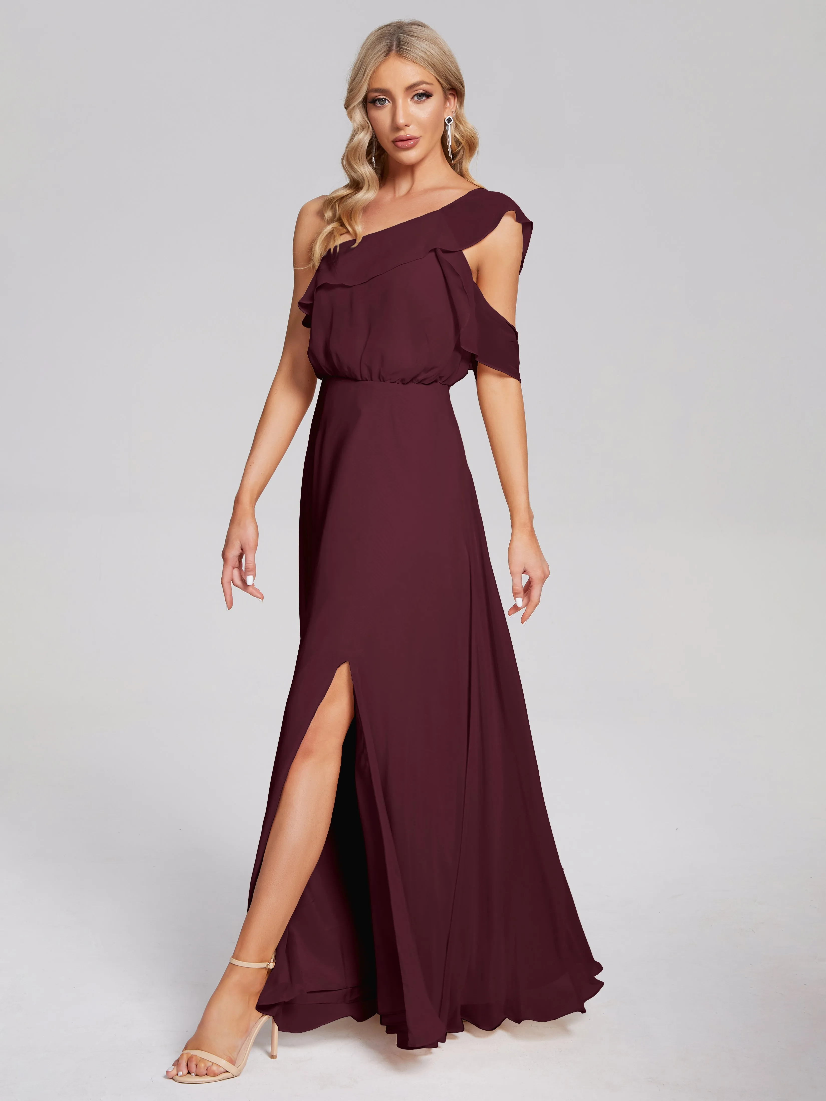 Paislee One-Shoulder Split Chiffon Bridesmaid Dresses