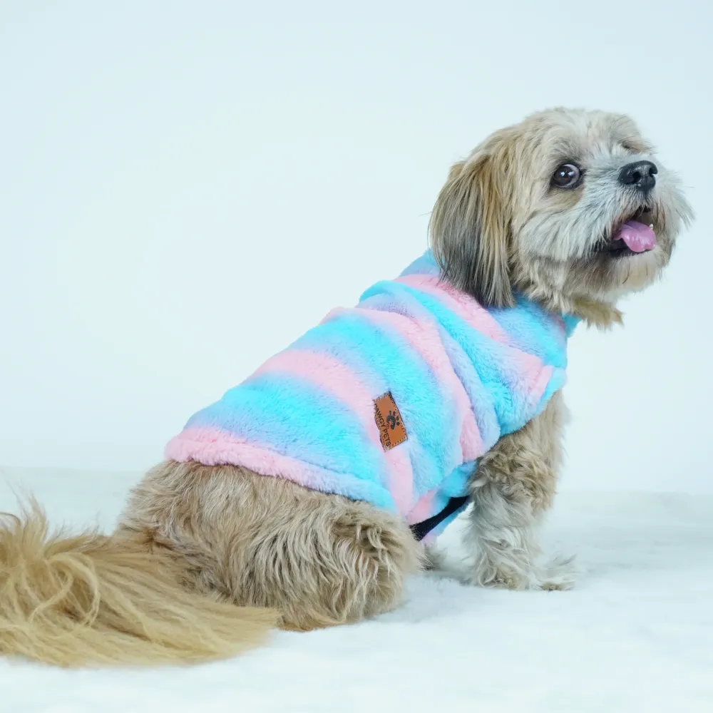 Pawgypets Fur Sleeveless Sweater for Dogs and Cats (Blue/Pink)