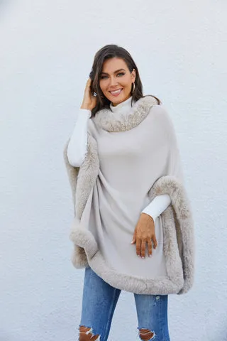 Pomcho CT180 Faux Fur Trimmed Poncho