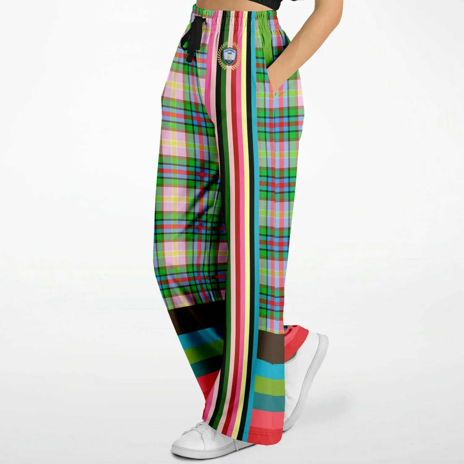 Rainbow Elephant Pink Plaid Rugby Stripe Eco-Poly Wide Leg Pants