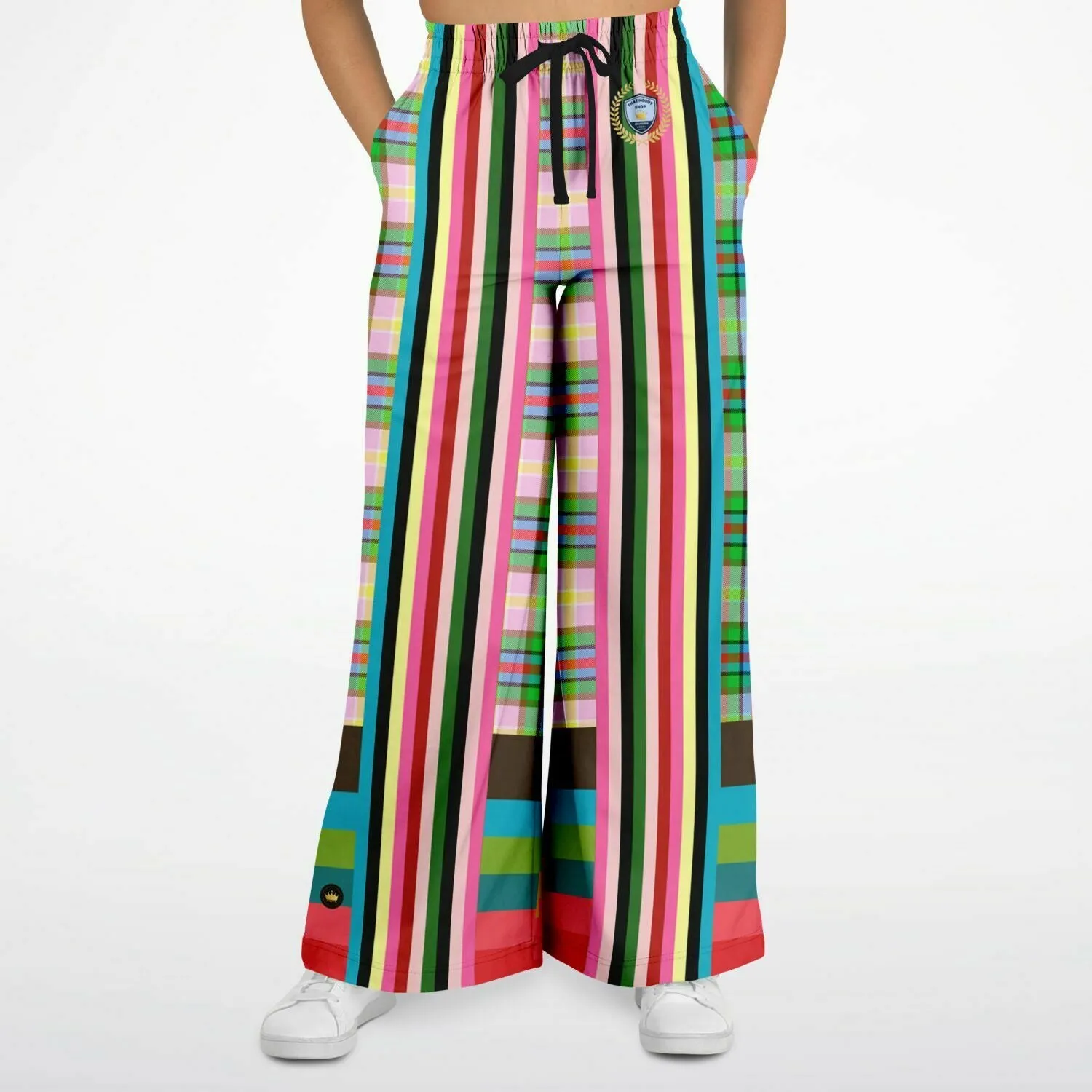 Rainbow Elephant Pink Plaid Rugby Stripe Eco-Poly Wide Leg Pants