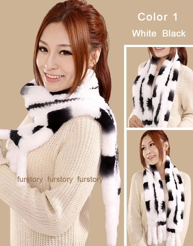 Real REX Rabbit Fur Scarf Rabbit Ball Fur Wrap Cape Shawl Neck Warmer FS15504