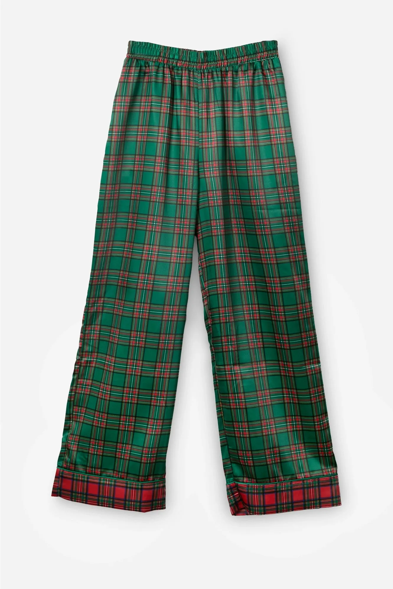 Satin Christmas Pajama Pant Set - Green Check