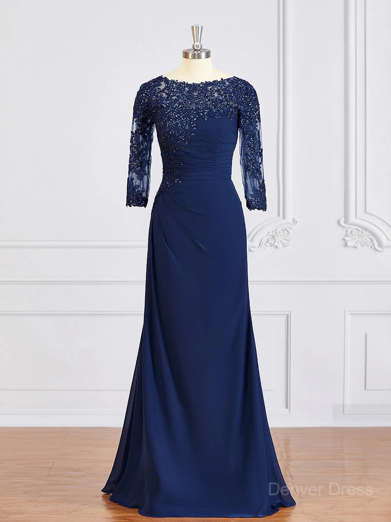 Sheath Bateau Floor-Length Chiffon Mother of the Bride Dresses With Appliques Lace