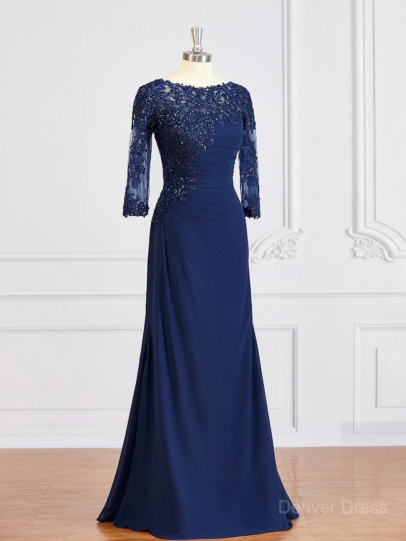 Sheath Bateau Floor-Length Chiffon Mother of the Bride Dresses With Appliques Lace