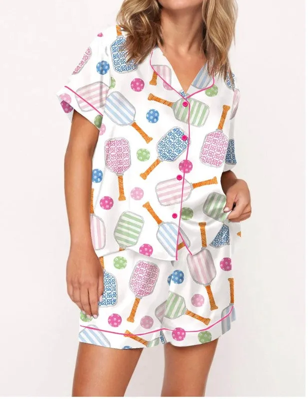 SheShow Watercolour Satin Pickleball Pajamas, Short - Multi