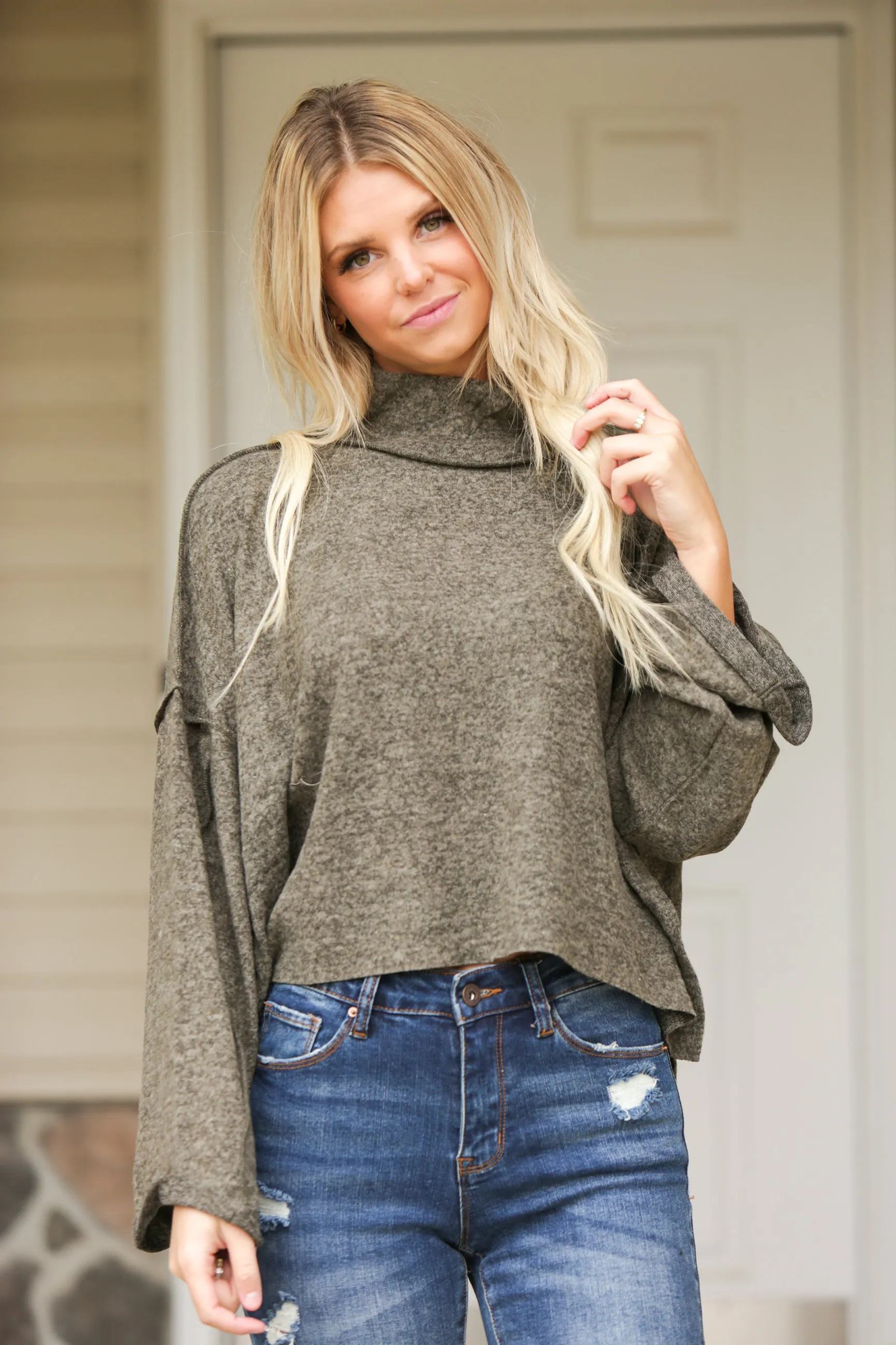 Side Slit Mock Neck Sweater