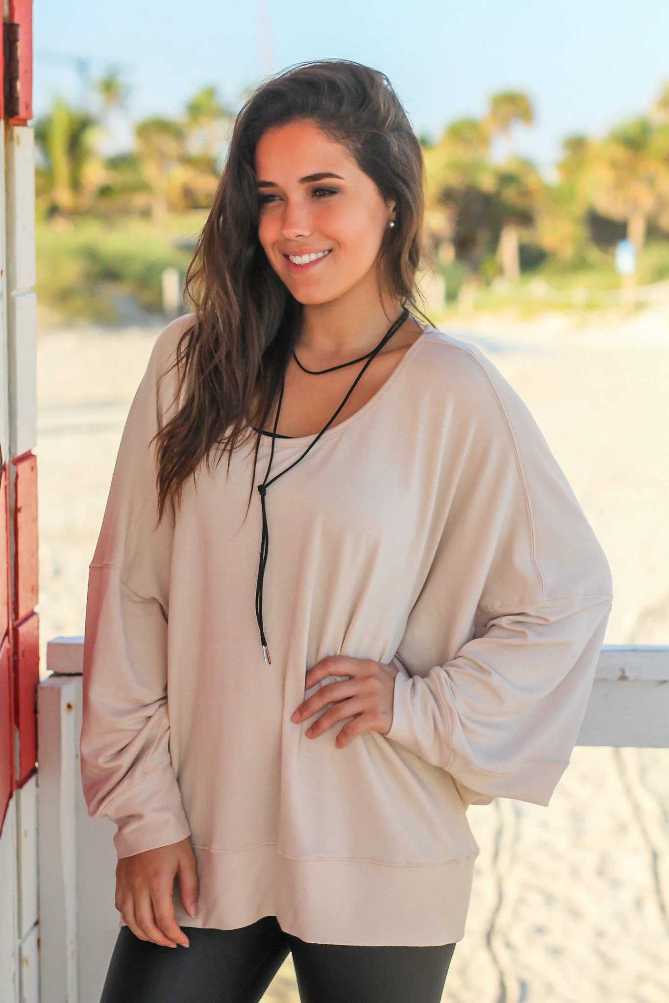 Taupe Oversized Top with Open Back