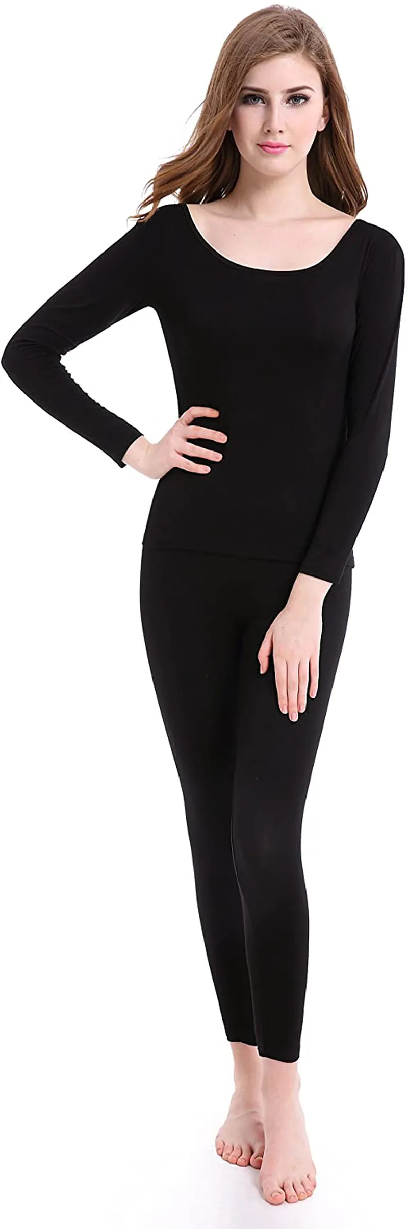 Thermal Underwear Women Long - Scoop Neck Ultra - Thin Johns Set Top & Bottom