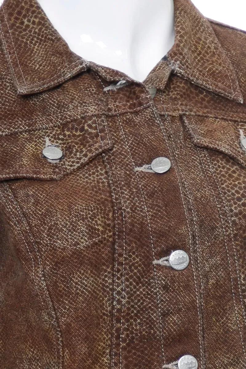 Todd Oldham Vintage Brown Snakeskin Print Denim Jacket