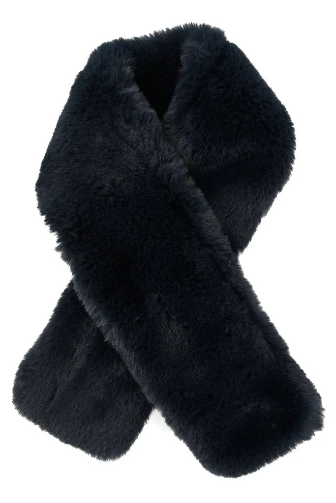 Tuck Through Faux Fur Scarf - Navy