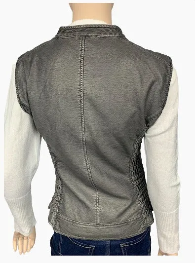 Women's Faux leather vest - (B3152)-GRY/CHAR