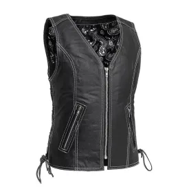 Women's Leather Motorcycle Vest | Cindy by First MFG