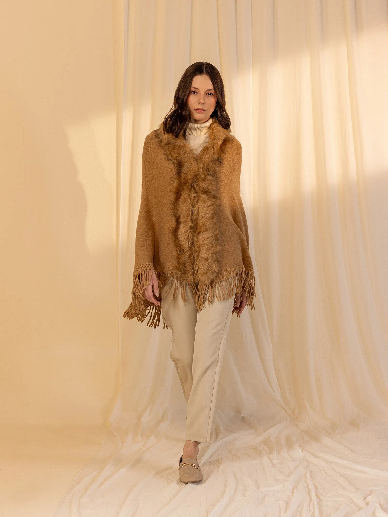 Woolen Fur Cape - Golden